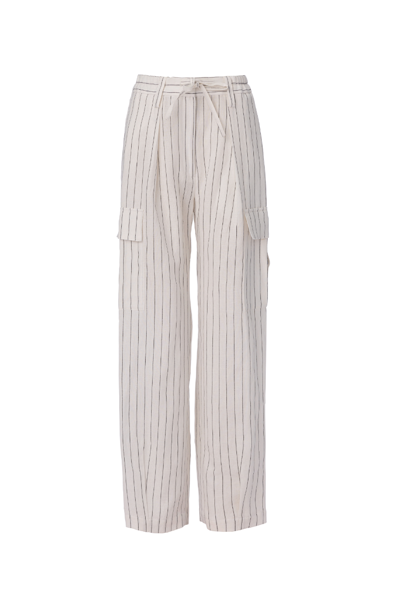 REHMAI White Stripe Linen Trousers, view 1 of 2