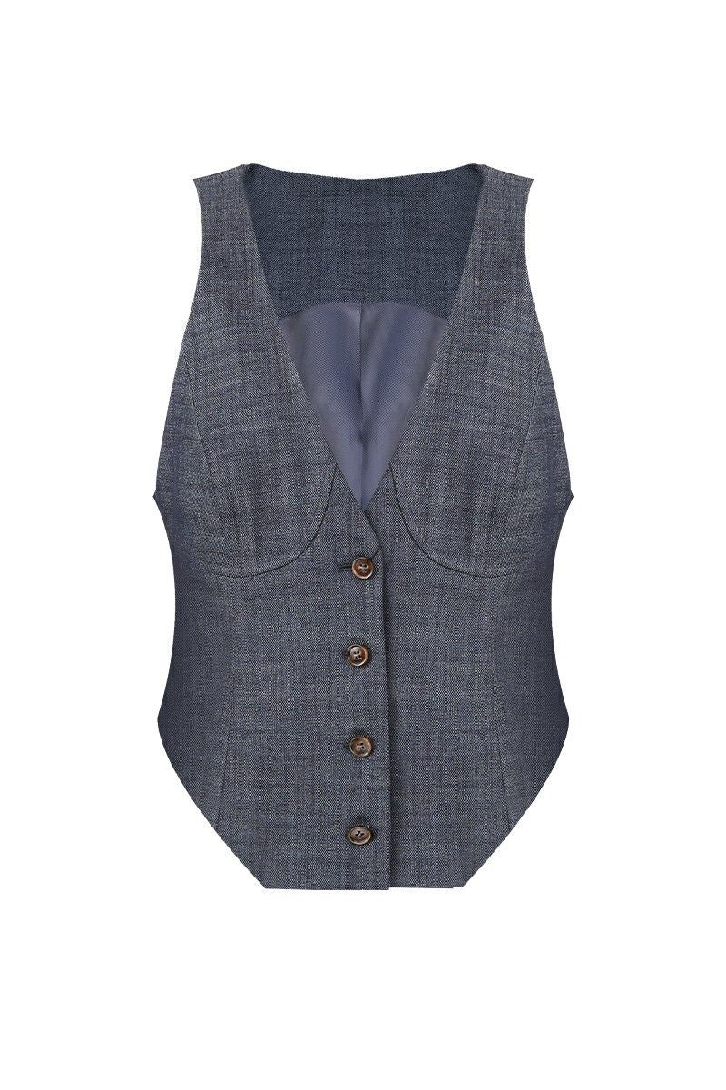 REHMAI Navy Tencel Waistcoat, view 1 of 5