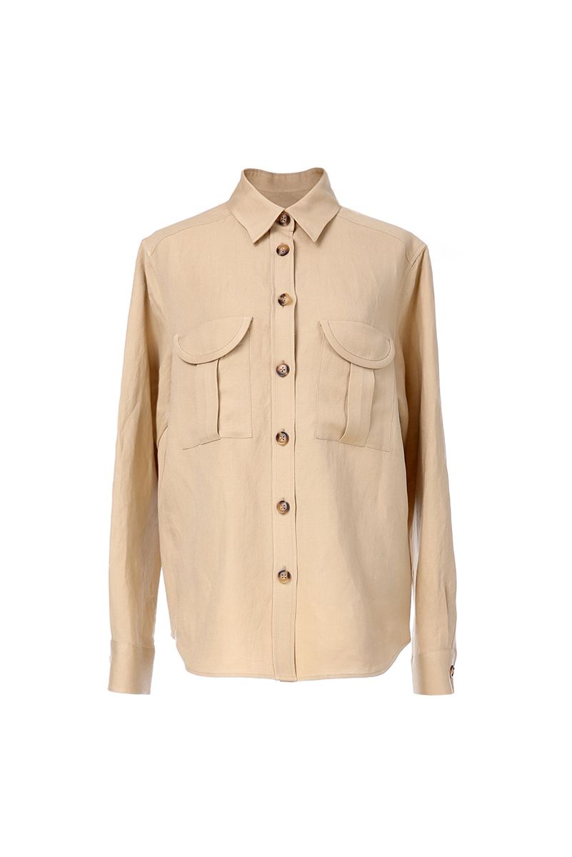 REHMAI Camel Linen Shirt, view 1 of 2