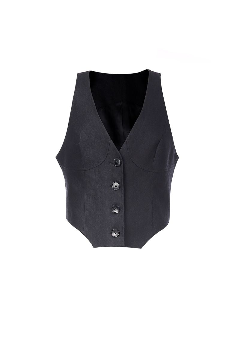 REHMAI Black Linen Waistcoat, view 1 of 1
