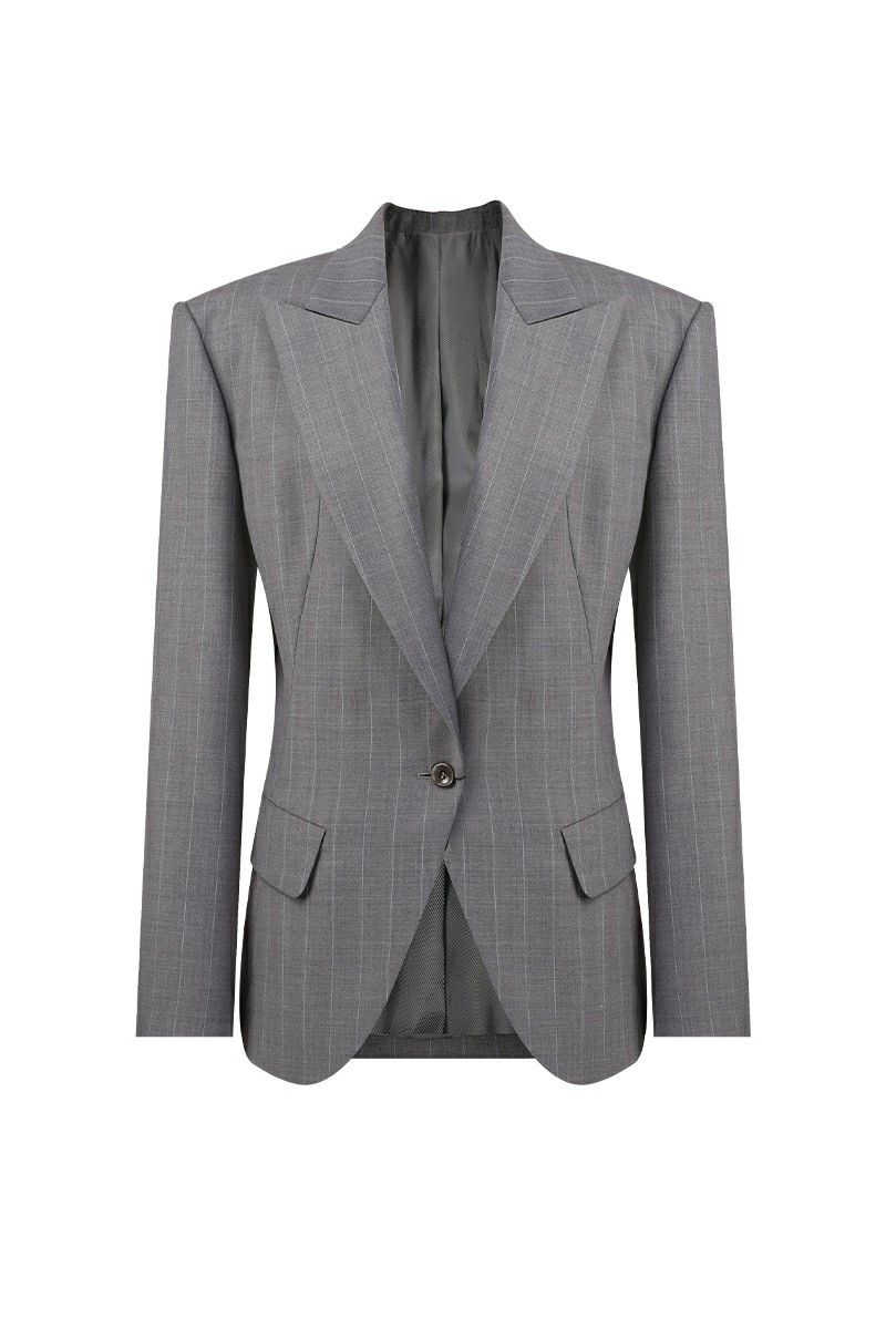 REHMAI Grey Stripe Polyester Jacket, view 1 of 5