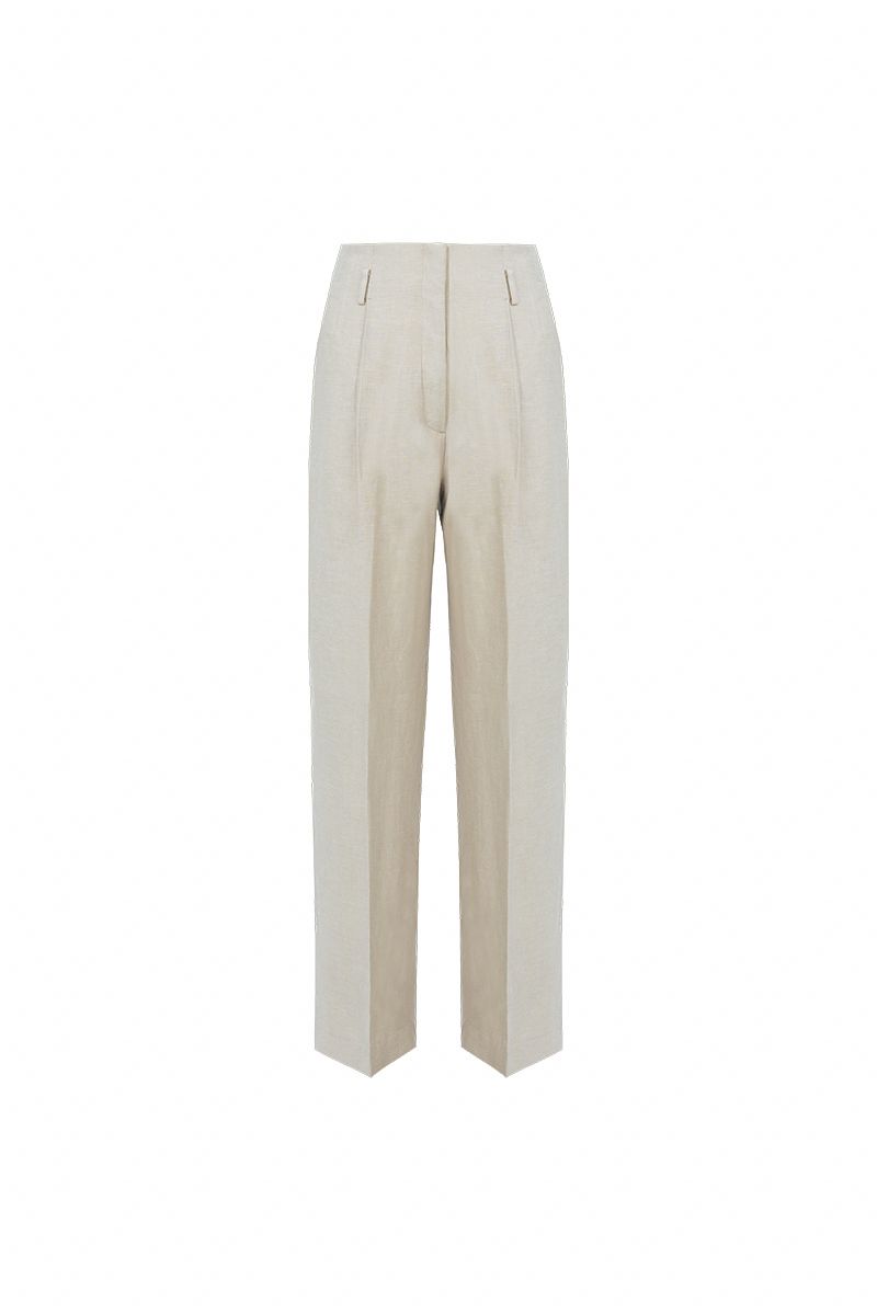 REHMAI Khaki Linen Trousers, view 1 of 2