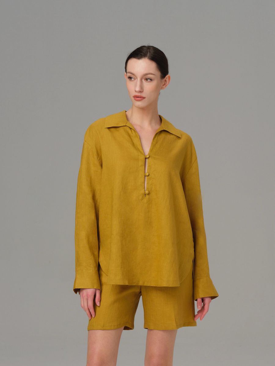 REHMAI Mustard Linen Shirt, view 2 of 5