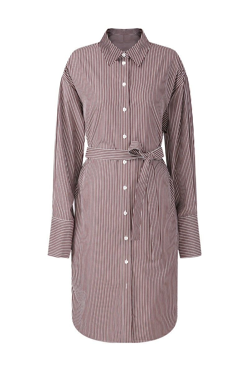REHMAI Coffee Stripe Cotton Shirt, view 1 of 5
