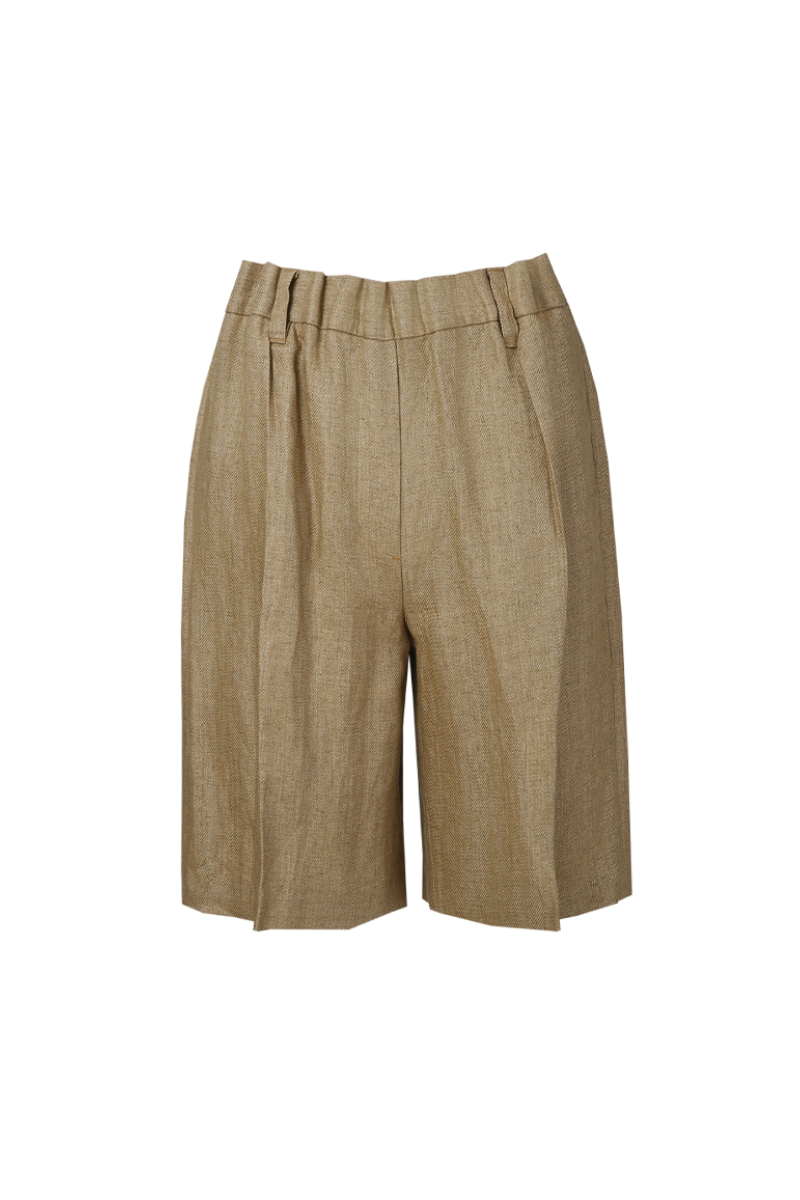 REHMAI Brown Linen Shorts, view 1 of 5