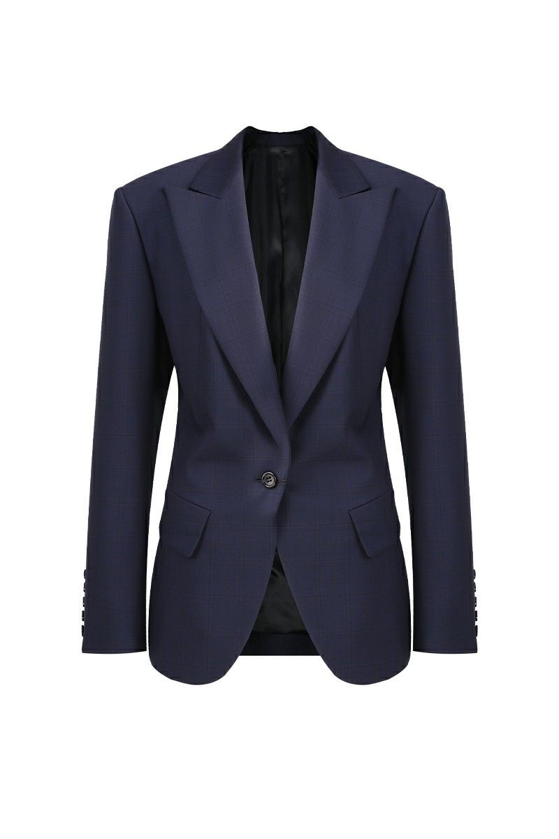 REHMAI Navy Check Wool Jacket, view 1 of 5