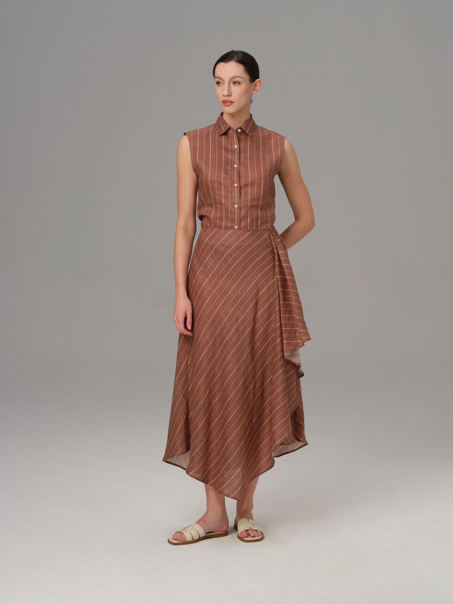 REHMAI Brown Stripe Linen Skirt, view 2 of 6