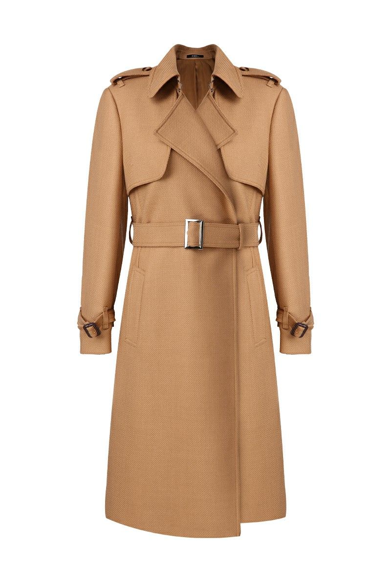 REHMAI Camel Textured Wool Coat, view 1 of 5