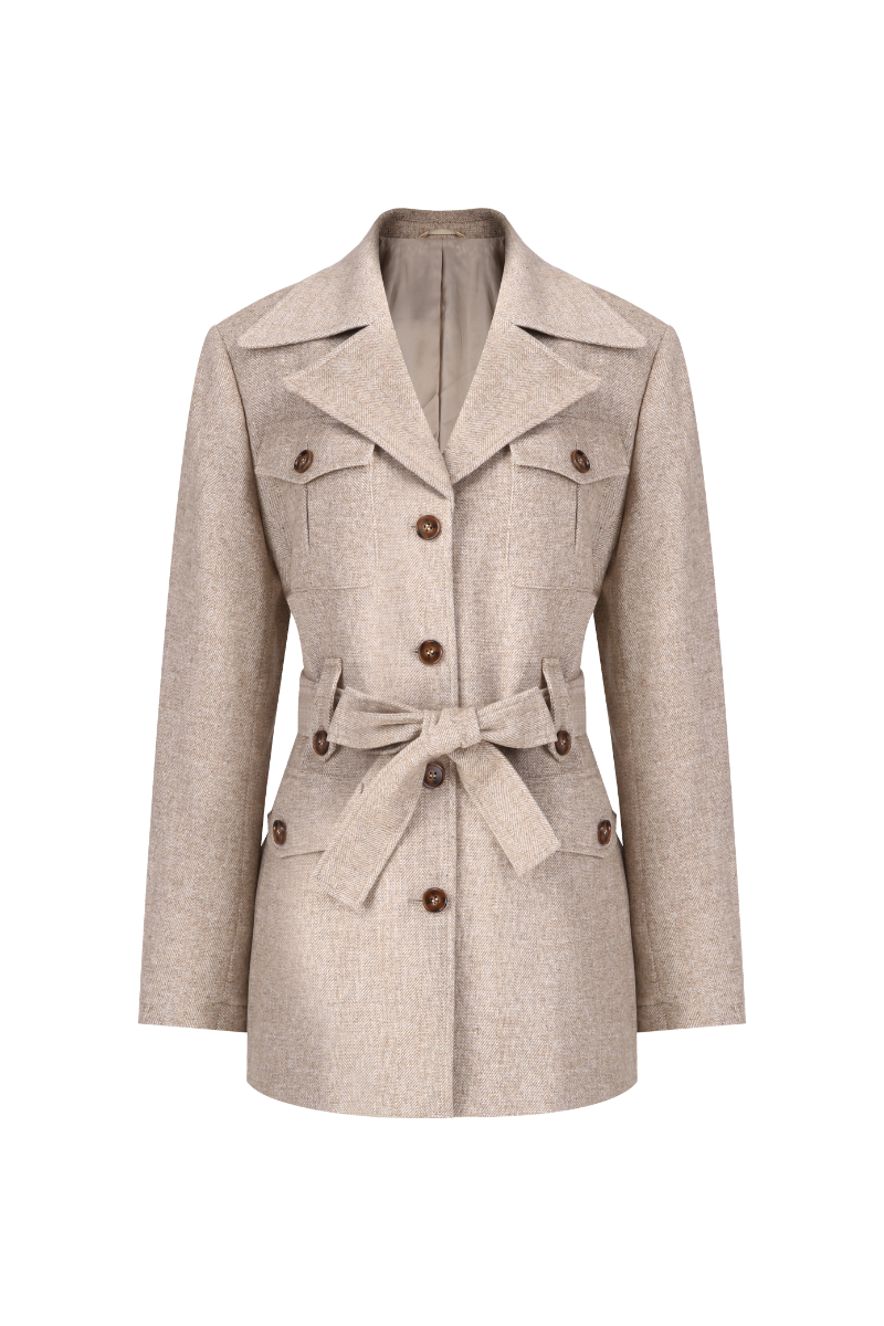 REHMAI Khaki Textured Wool Jacket, view 1 of 5
