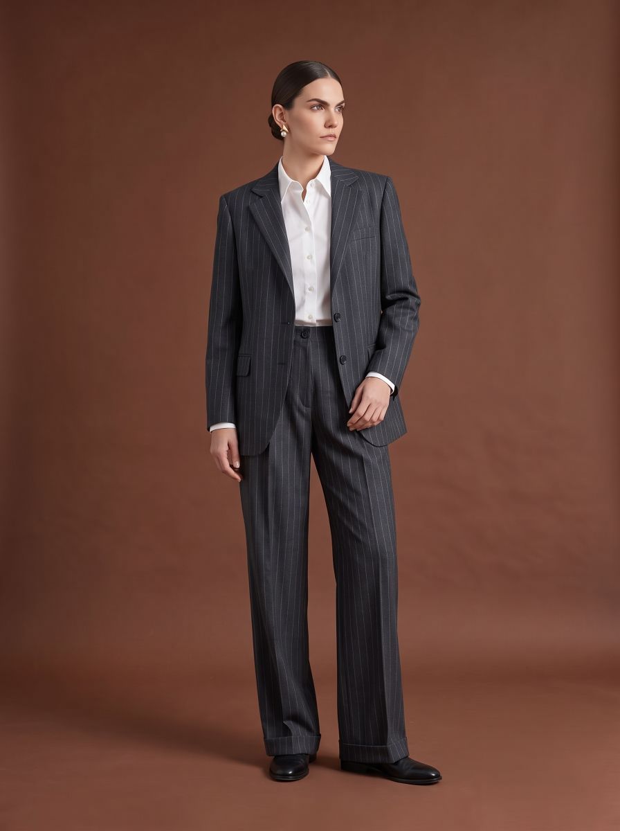REHMAI Charcoal Stripe Wool Trousers, view 2 of 3
