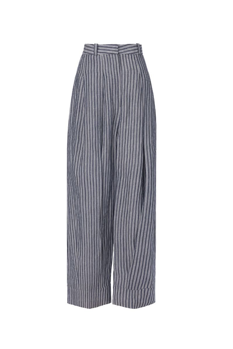 REHMAI Blue Stripe Linen Trousers, view 1 of 2