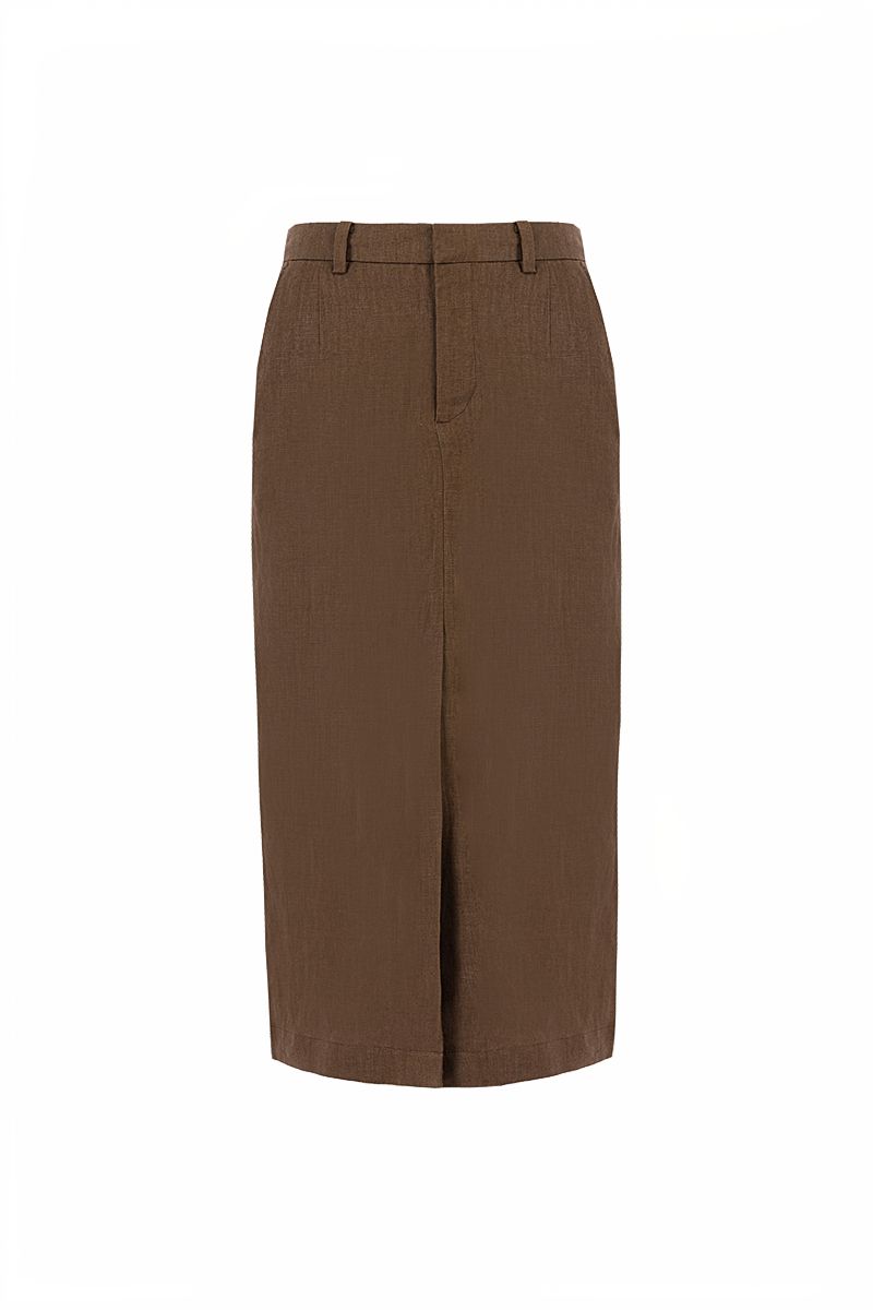 REHMAI Coffee Linen Skirt, view 1 of 5