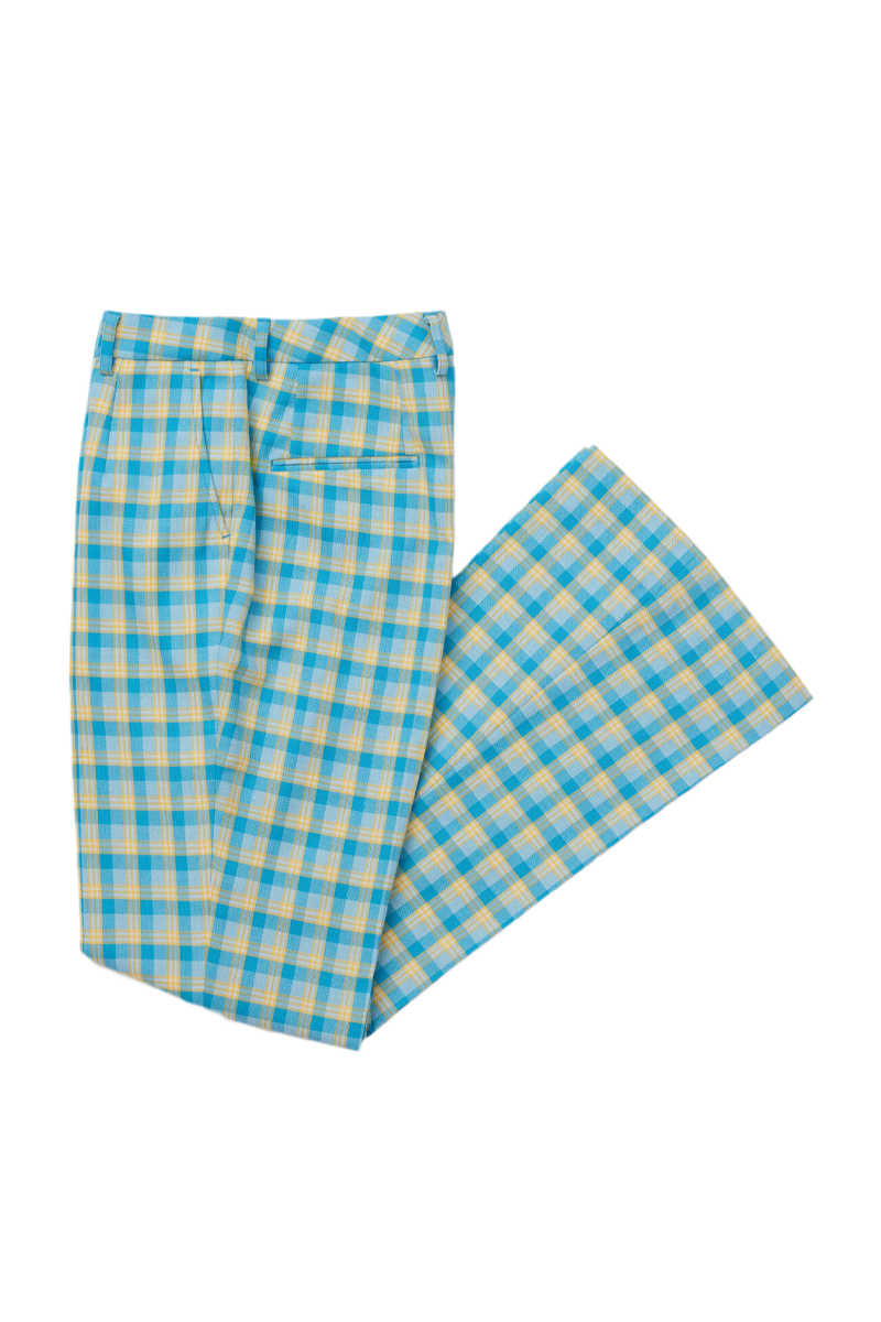 REHMAI Light Blue Check Polyester Trousers, view 1 of 7