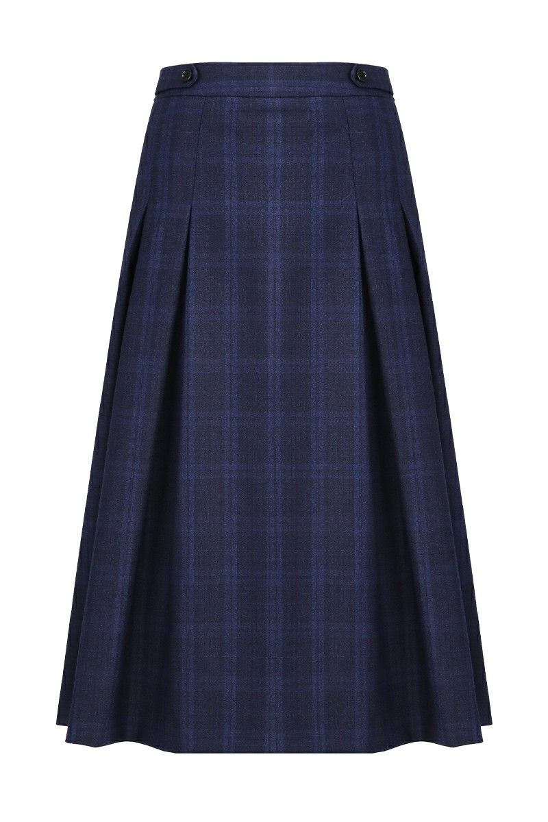 REHMAI Navy Check Wool Skirt, view 1 of 6