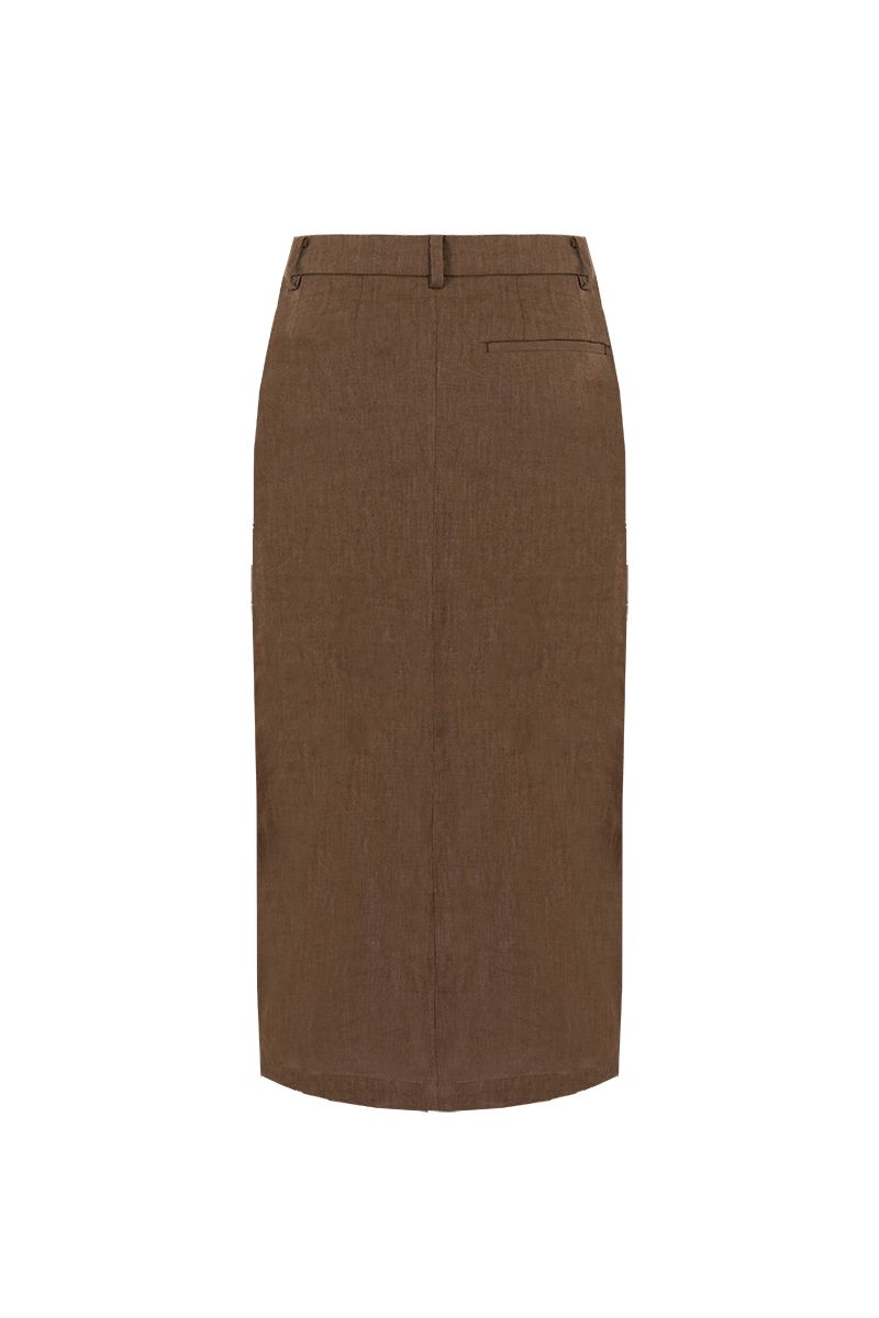 REHMAI Coffee Linen Skirt, view 2 of 5