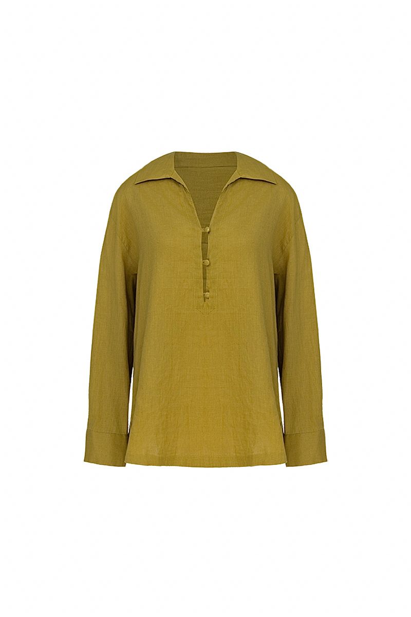 REHMAI Mustard Linen Shirt, view 1 of 5