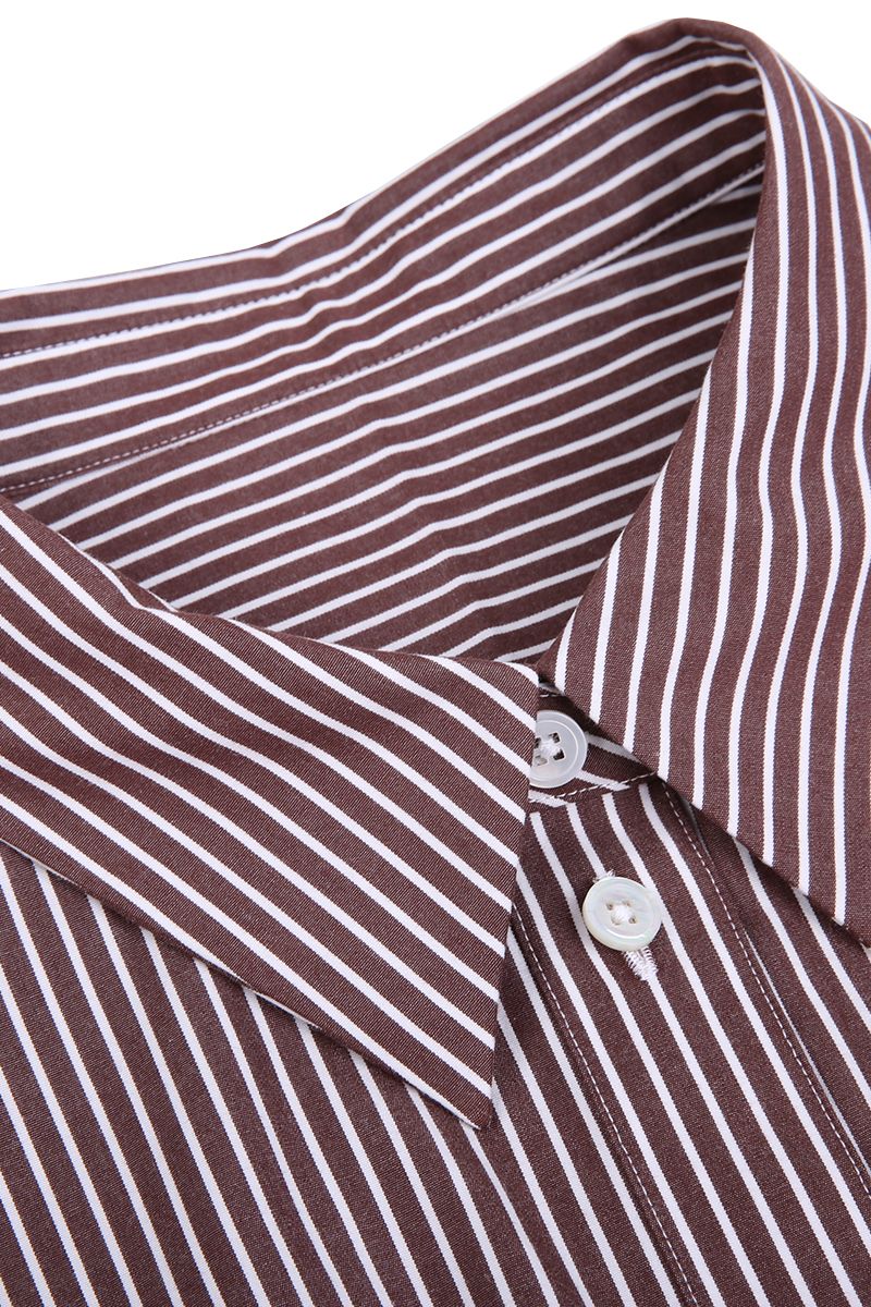 REHMAI Coffee Stripe Cotton Shirt, view 2 of 5
