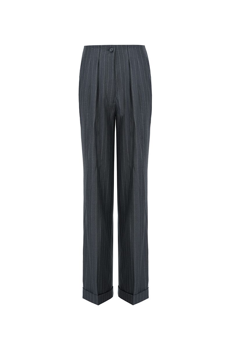 REHMAI Charcoal Stripe Wool Trousers, view 1 of 3