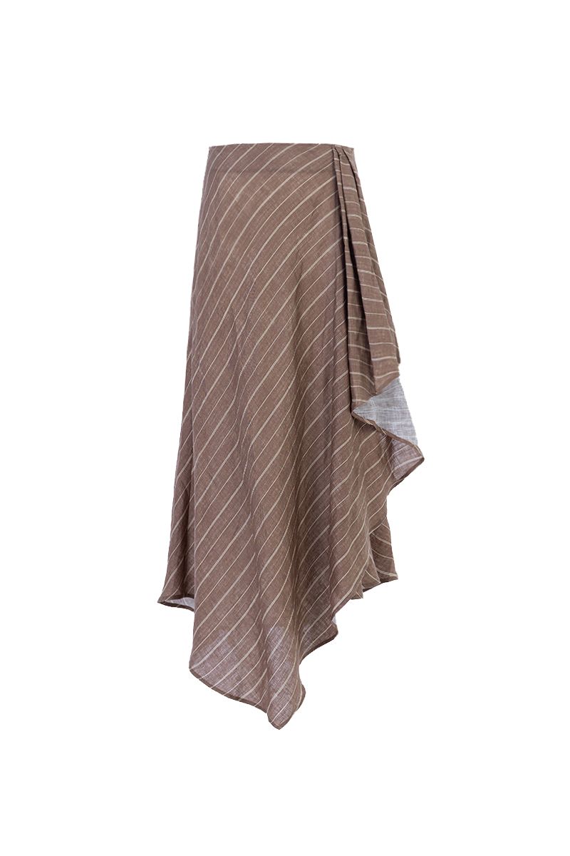REHMAI Brown Stripe Linen Skirt, view 1 of 6
