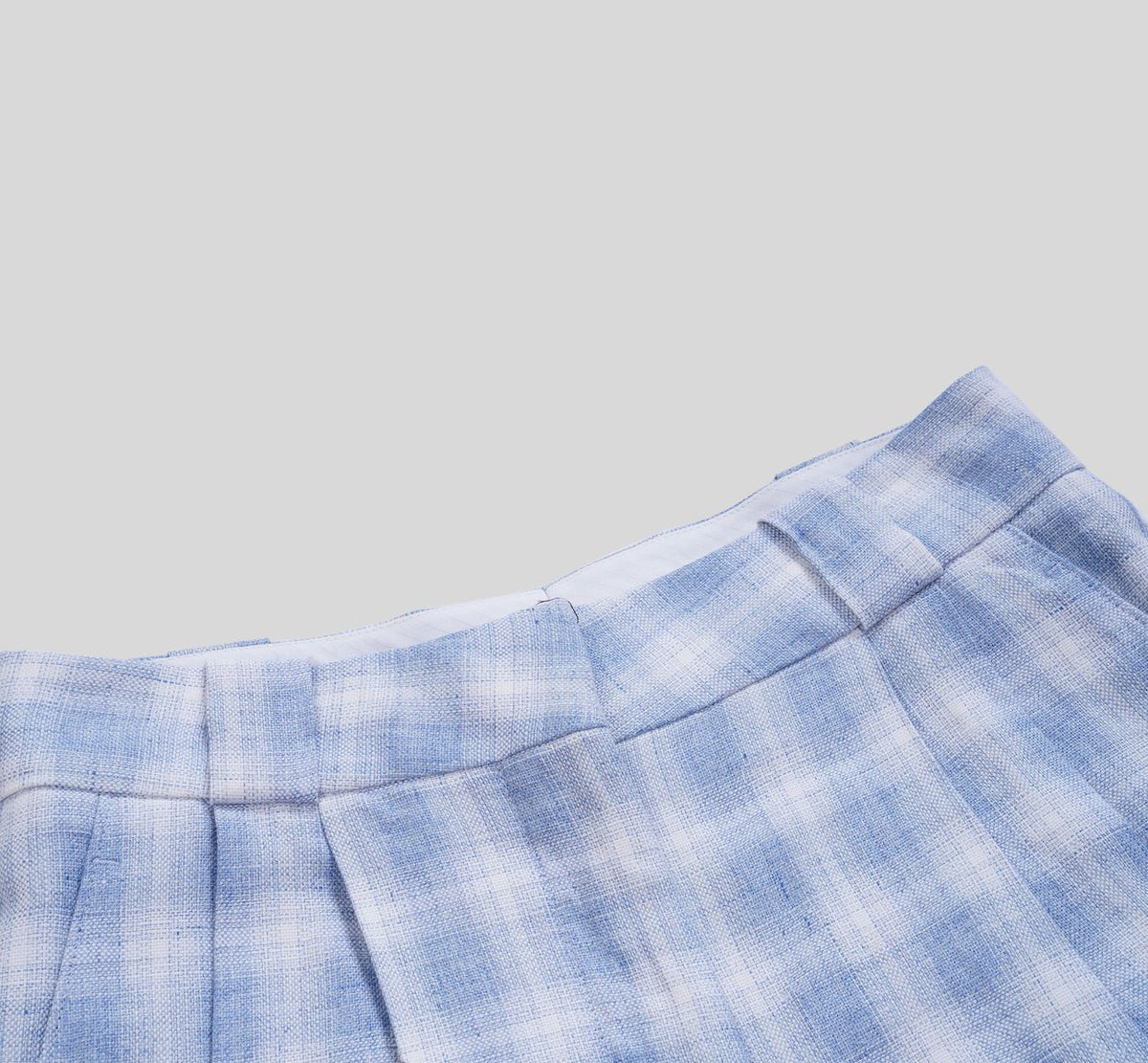 REHMAI Light Blue Check Linen Shorts, view 3 of 4