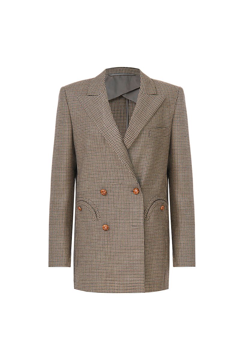 REHMAI Coffee Check Wool Jacket, view 1 of 6