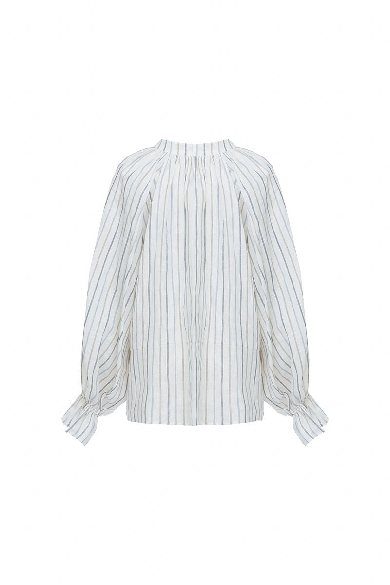 REHMAI Brown Stripe Linen Shirt, view 3 of 6
