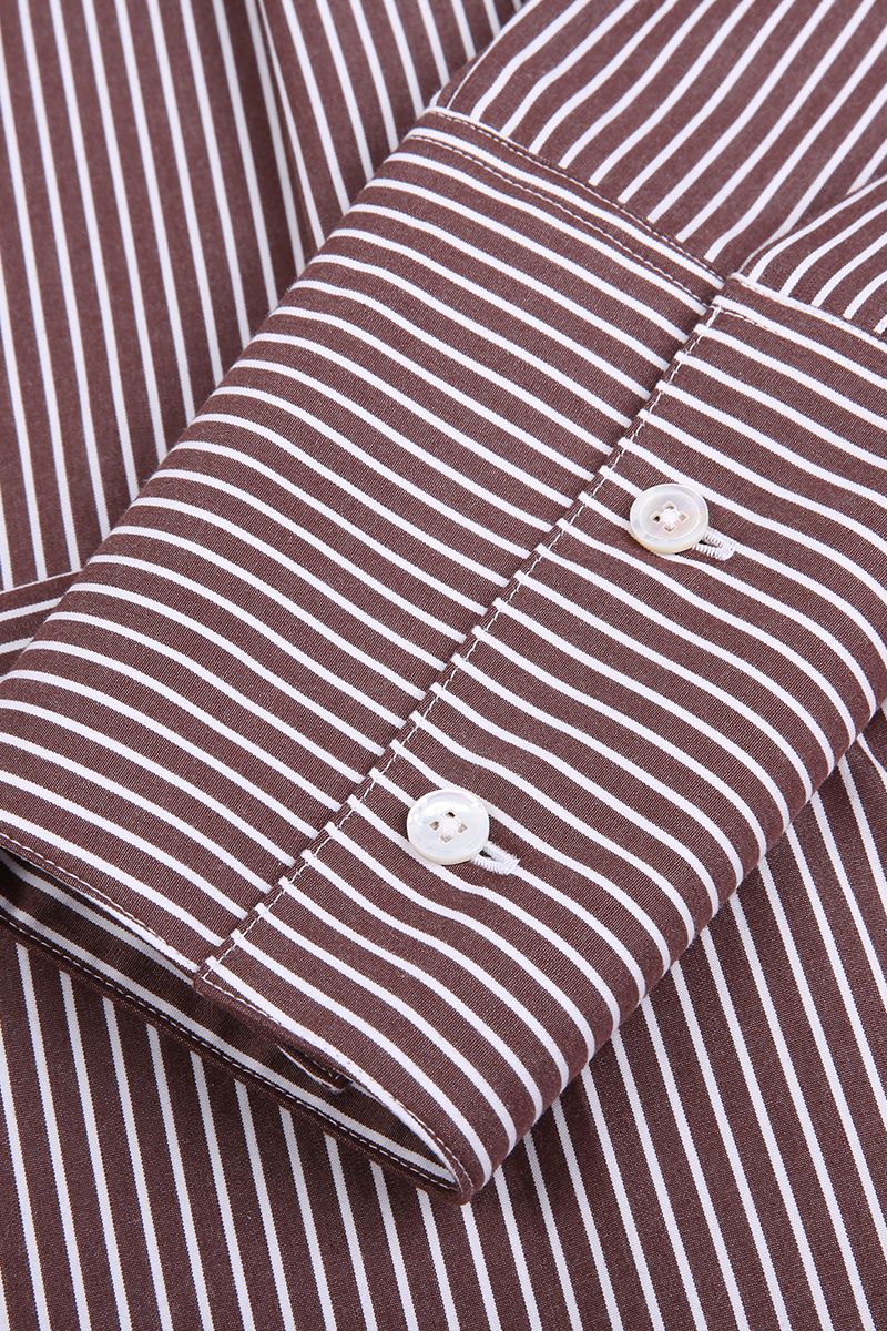 REHMAI Coffee Stripe Cotton Shirt, view 4 of 5