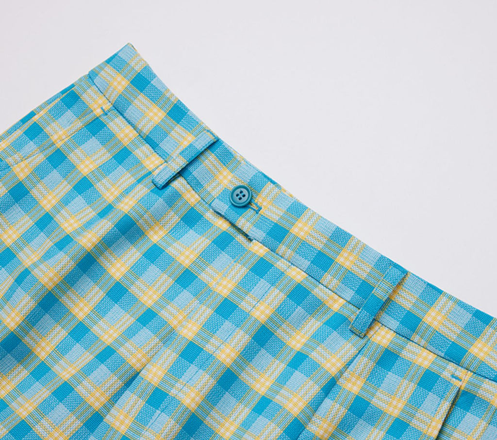 REHMAI Light Blue Check Polyester Trousers, view 5 of 7