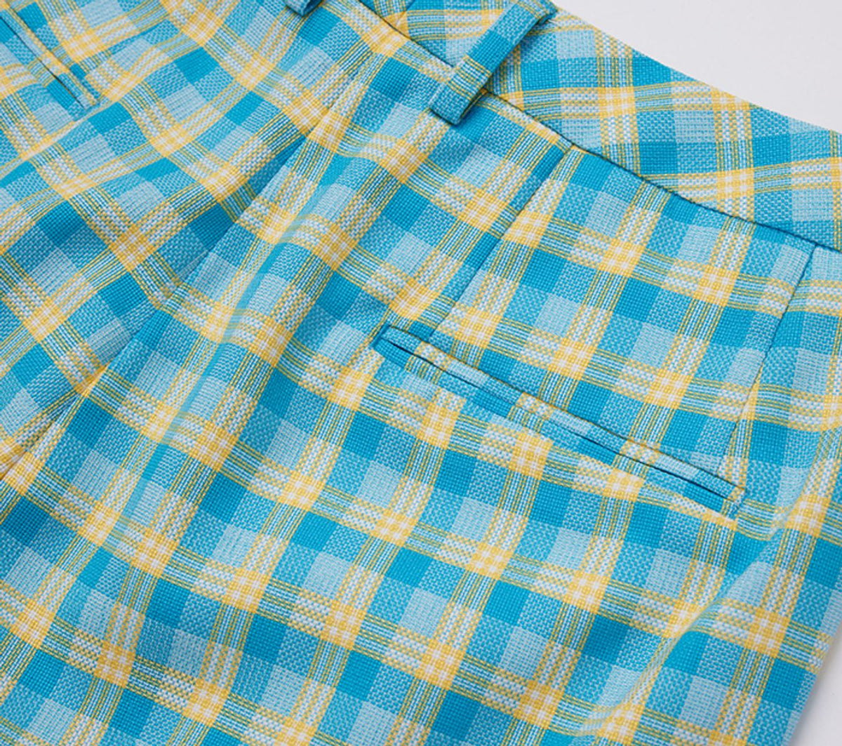 REHMAI Light Blue Check Polyester Trousers, view 6 of 7