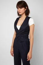 REHMAI Own It, Slay It Navy Vest in pinstripe, view 3 of 5